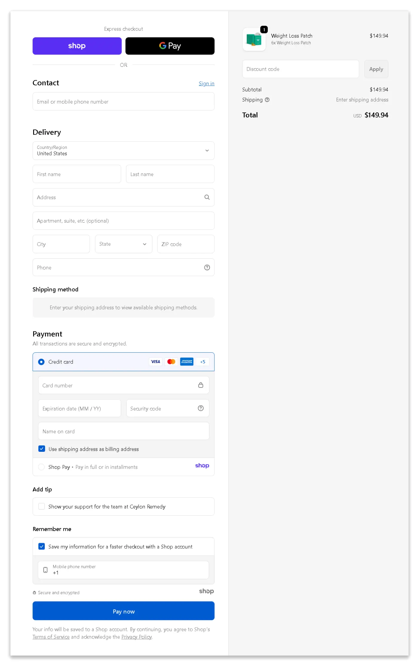 Rejuva Care  Secure Checkout Page